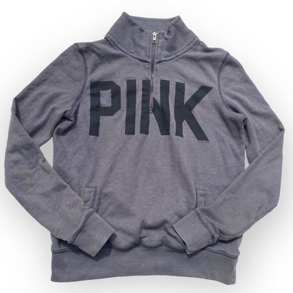 Victoria’s Secret PINK Grey Perfect 1/4 Zip Mock Neck Sweatshirt Size XS - Picture 1 of 7